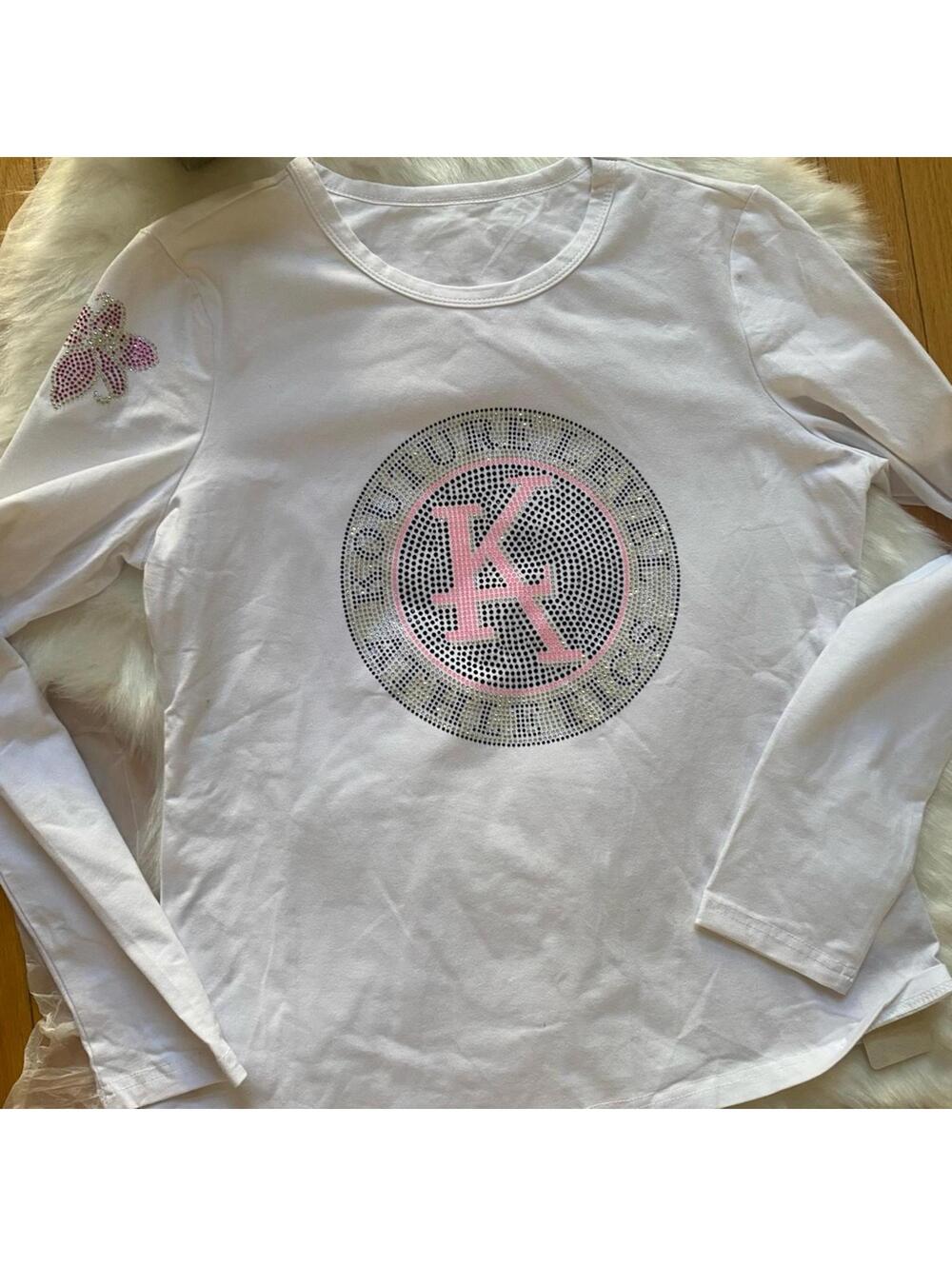 Kardashian Kollection White Long Sleeve Rhinestone Embellished XL Shirt
